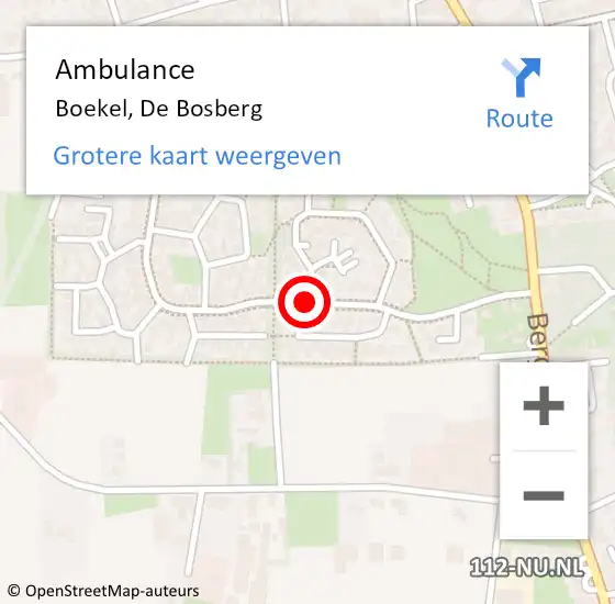 Locatie op kaart van de 112 melding: Ambulance Boekel, De Bosberg op 22 december 2019 13:51