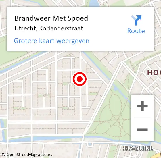 Locatie op kaart van de 112 melding: Brandweer Met Spoed Naar Utrecht, Korianderstraat op 22 december 2019 14:46