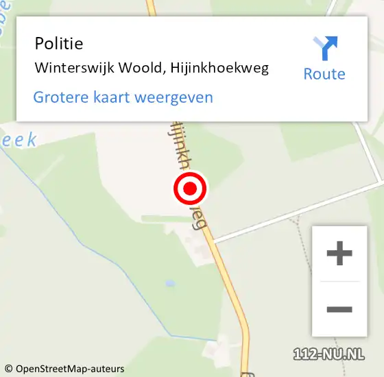 Locatie op kaart van de 112 melding: Politie Winterswijk Woold, Hijinkhoekweg op 22 december 2019 15:12