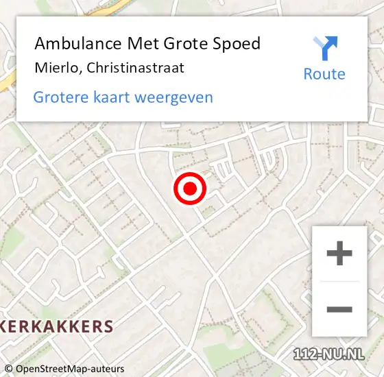 Locatie op kaart van de 112 melding: Ambulance Met Grote Spoed Naar Mierlo, Christinastraat op 22 december 2019 15:44