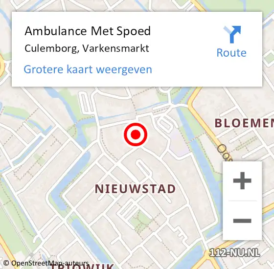 Locatie op kaart van de 112 melding: Ambulance Met Spoed Naar Culemborg, Varkensmarkt op 22 december 2019 16:39
