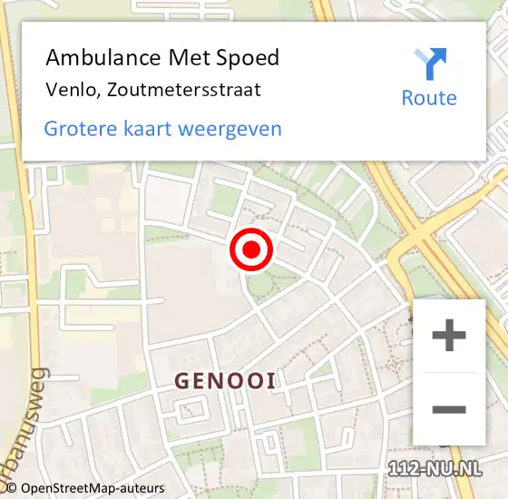 Locatie op kaart van de 112 melding: Ambulance Met Spoed Naar Venlo, Zoutmetersstraat op 22 december 2019 17:24