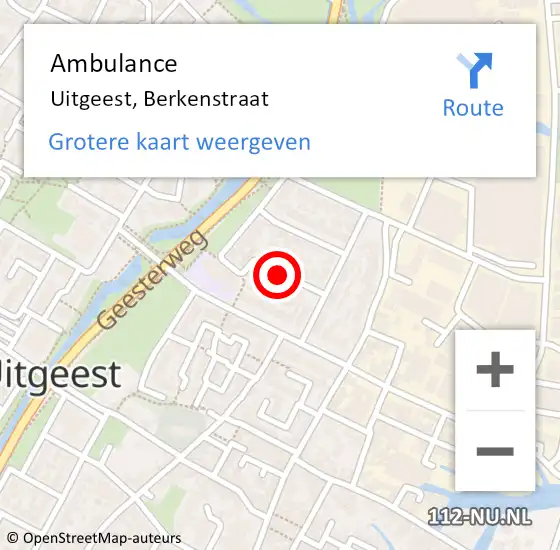 Locatie op kaart van de 112 melding: Ambulance Uitgeest, Berkenstraat op 22 december 2019 17:27