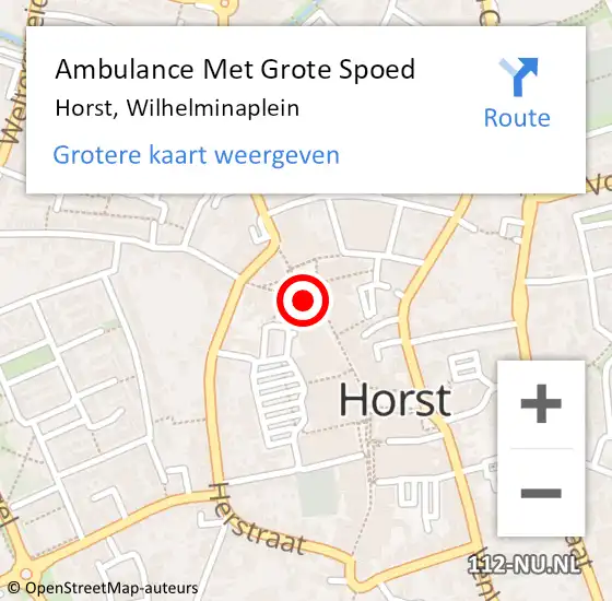 Locatie op kaart van de 112 melding: Ambulance Met Grote Spoed Naar Horst, Wilhelminaplein op 22 december 2019 17:45