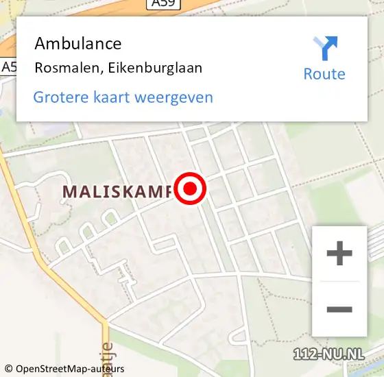 Locatie op kaart van de 112 melding: Ambulance Rosmalen, Eikenburglaan op 22 december 2019 17:47