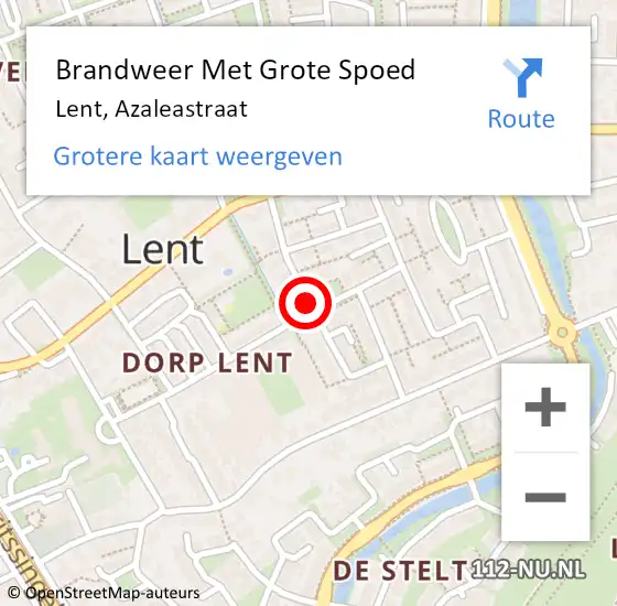 Locatie op kaart van de 112 melding: Brandweer Met Grote Spoed Naar Lent, Azaleastraat op 22 december 2019 17:58