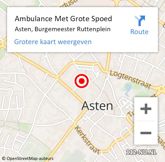 Locatie op kaart van de 112 melding: Ambulance Met Grote Spoed Naar Asten, Burgemeester Ruttenplein op 22 december 2019 18:03