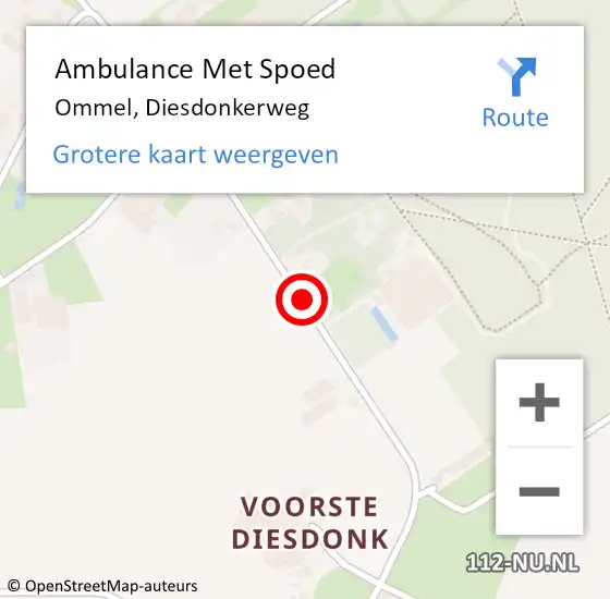 Locatie op kaart van de 112 melding: Ambulance Met Spoed Naar Ommel, Diesdonkerweg op 22 december 2019 18:23