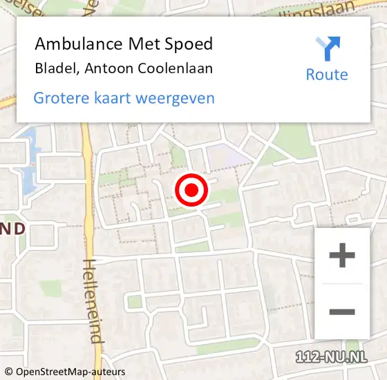 Locatie op kaart van de 112 melding: Ambulance Met Spoed Naar Bladel, Antoon Coolenlaan op 22 december 2019 19:08