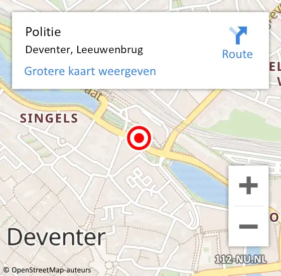 Locatie op kaart van de 112 melding: Politie Deventer, Leeuwenbrug op 22 december 2019 19:27