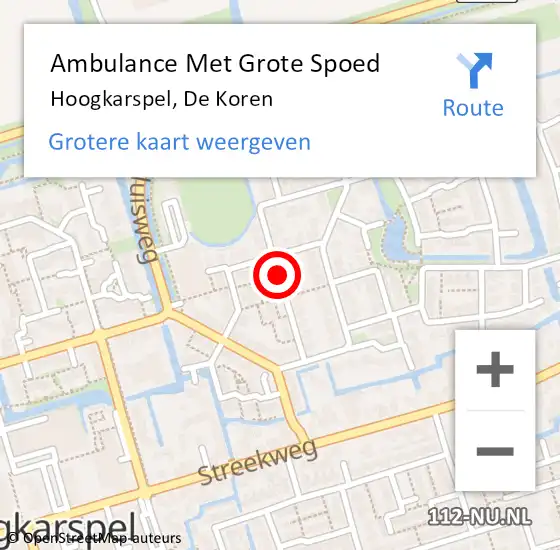 Locatie op kaart van de 112 melding: Ambulance Met Grote Spoed Naar Hoogkarspel, De Koren op 22 december 2019 20:06