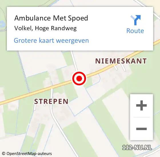 Locatie op kaart van de 112 melding: Ambulance Met Spoed Naar Volkel, Hoge Randweg op 22 december 2019 21:09