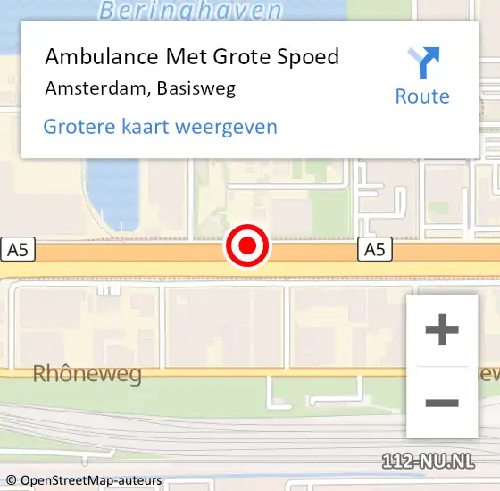 Locatie op kaart van de 112 melding: Ambulance Met Grote Spoed Naar Amsterdam, Basisweg op 22 december 2019 21:58