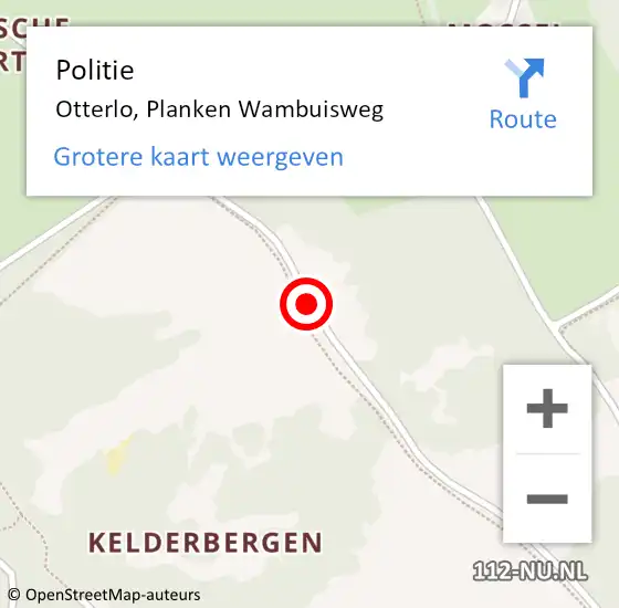 Locatie op kaart van de 112 melding: Politie Otterlo, Planken Wambuisweg op 23 december 2019 03:21