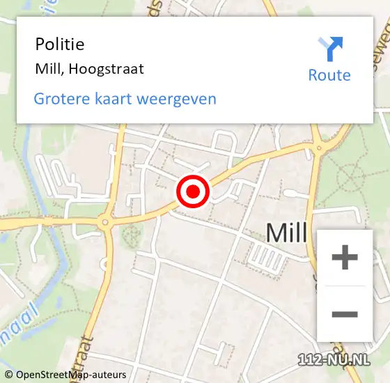 Locatie op kaart van de 112 melding: Politie Mill, Hoogstraat op 23 december 2019 07:44