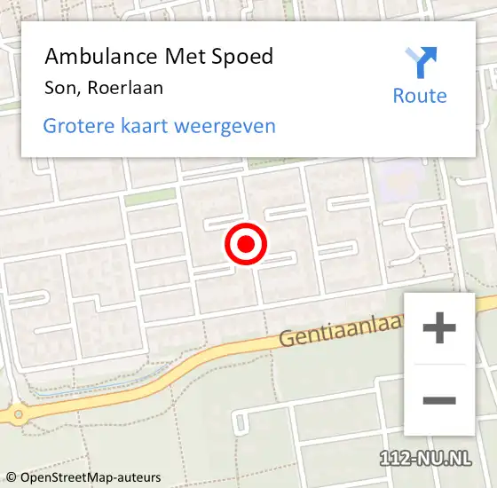 Locatie op kaart van de 112 melding: Ambulance Met Spoed Naar Son, Roerlaan op 23 december 2019 07:52