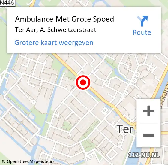 Locatie op kaart van de 112 melding: Ambulance Met Grote Spoed Naar Ter Aar, A. Schweitzerstraat op 23 april 2014 18:06