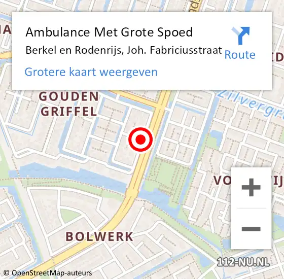 Locatie op kaart van de 112 melding: Ambulance Met Grote Spoed Naar Berkel en Rodenrijs, Joh. Fabriciusstraat op 23 april 2014 18:09