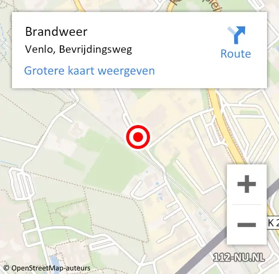 Locatie op kaart van de 112 melding: Brandweer Venlo, Bevrijdingsweg op 23 december 2019 11:20