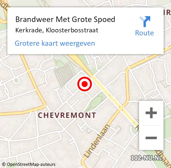 Locatie op kaart van de 112 melding: Brandweer Met Grote Spoed Naar Kerkrade, Kloosterbosstraat op 23 december 2019 11:32