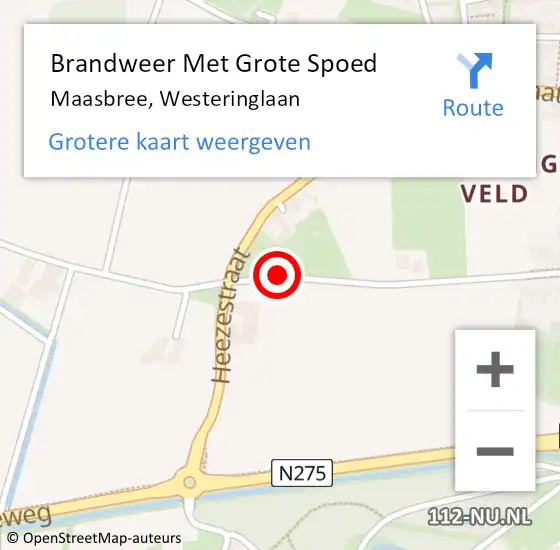 Locatie op kaart van de 112 melding: Brandweer Met Grote Spoed Naar Maasbree, Westeringlaan op 23 december 2019 11:47