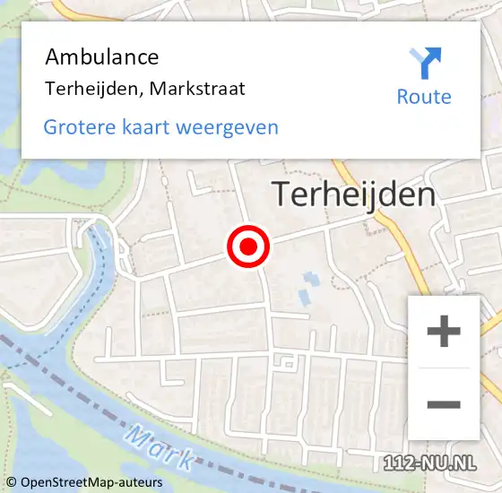 Locatie op kaart van de 112 melding: Ambulance Terheijden, Markstraat op 23 december 2019 12:32