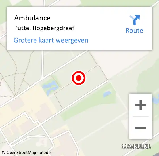 Locatie op kaart van de 112 melding: Ambulance Putte, Hogebergdreef op 23 december 2019 13:07