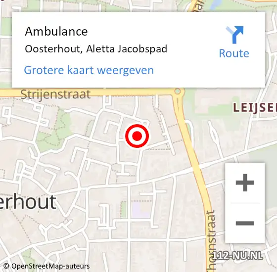 Locatie op kaart van de 112 melding: Ambulance Oosterhout nb, Aletta Jacobspad op 23 december 2019 13:52