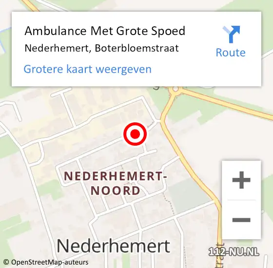 Locatie op kaart van de 112 melding: Ambulance Met Grote Spoed Naar Nederhemert, Boterbloemstraat op 23 december 2019 14:38
