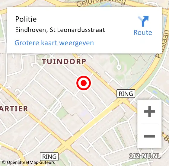 Locatie op kaart van de 112 melding: Politie Eindhoven, St Leonardusstraat op 23 december 2019 15:39