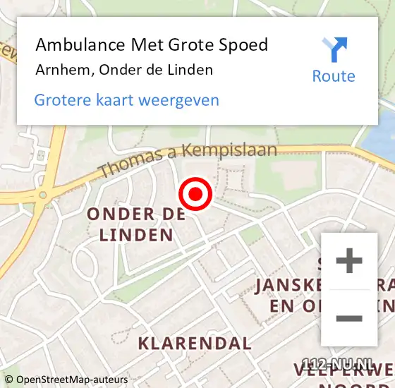Locatie op kaart van de 112 melding: Ambulance Met Grote Spoed Naar Arnhem, Onder de Linden op 23 december 2019 15:45