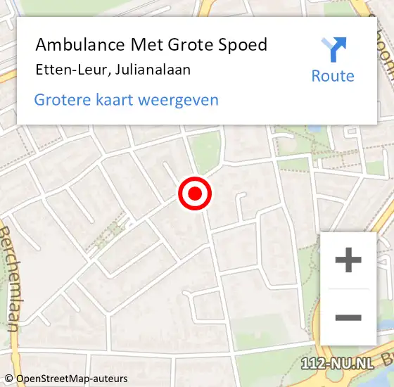 Locatie op kaart van de 112 melding: Ambulance Met Grote Spoed Naar Etten-Leur, Julianalaan op 23 december 2019 17:34