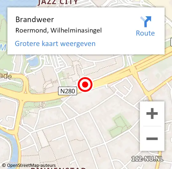 Locatie op kaart van de 112 melding: Brandweer Roermond, Wilhelminasingel op 23 december 2019 17:34