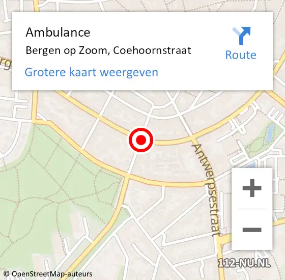 Locatie op kaart van de 112 melding: Ambulance Bergen op Zoom, Coehoornstraat op 23 december 2019 17:47