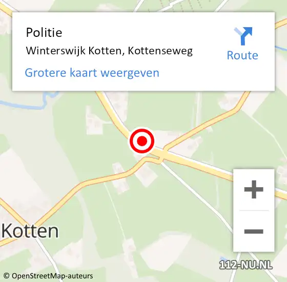 Locatie op kaart van de 112 melding: Politie Winterswijk Kotten, Kottenseweg op 23 december 2019 18:51