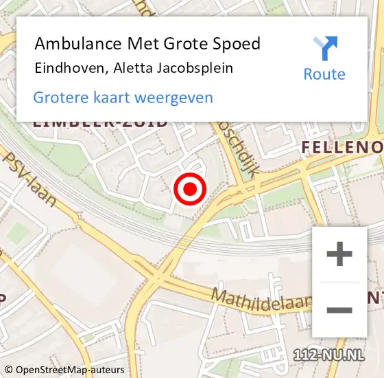 Locatie op kaart van de 112 melding: Ambulance Met Grote Spoed Naar Eindhoven, Aletta Jacobsplein op 23 december 2019 21:07