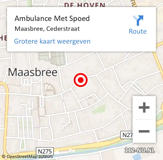 Locatie op kaart van de 112 melding: Ambulance Met Spoed Naar Maasbree, Cederstraat op 23 december 2019 21:08