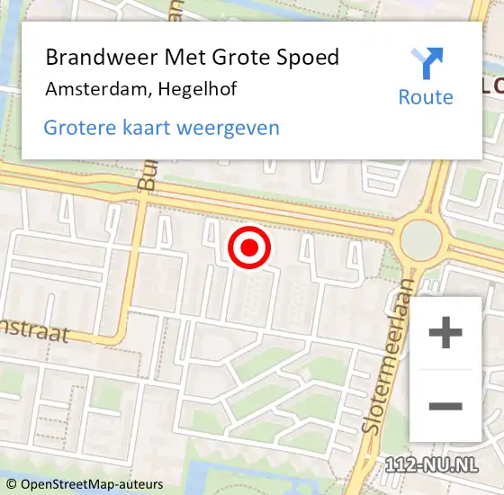 Locatie op kaart van de 112 melding: Brandweer Met Grote Spoed Naar Amsterdam, Hegelhof op 23 december 2019 22:05