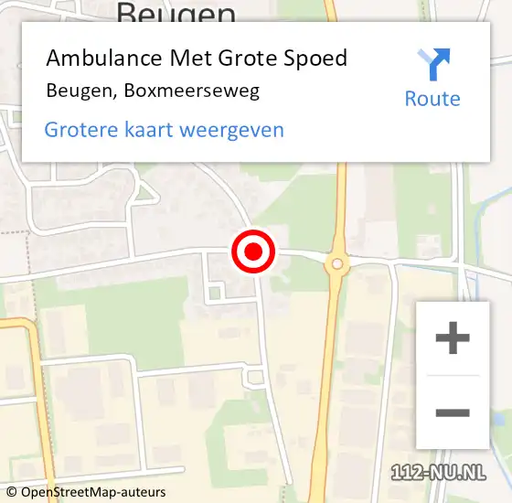 Locatie op kaart van de 112 melding: Ambulance Met Grote Spoed Naar Beugen, Boxmeerseweg op 23 december 2019 22:50