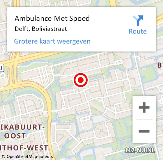 Locatie op kaart van de 112 melding: Ambulance Met Spoed Naar Delft, Boliviastraat op 24 december 2019 06:46