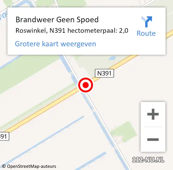 Locatie op kaart van de 112 melding: Brandweer Geen Spoed Naar Roswinkel, N391 hectometerpaal: 2,0 op 24 december 2019 08:23