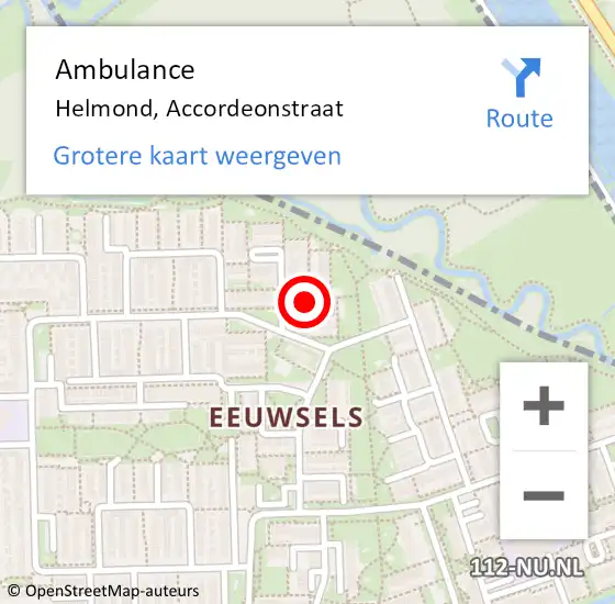 Locatie op kaart van de 112 melding: Ambulance Helmond, Accordeonstraat op 24 december 2019 08:51