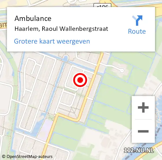 Locatie op kaart van de 112 melding: Ambulance Haarlem, Raoul Wallenbergstraat op 23 april 2014 20:15