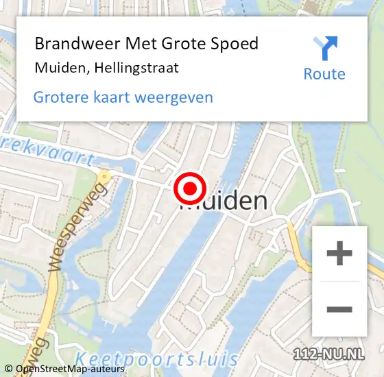 Locatie op kaart van de 112 melding: Brandweer Met Grote Spoed Naar Muiden, Hellingstraat op 24 december 2019 08:54