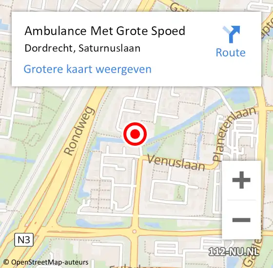 Locatie op kaart van de 112 melding: Ambulance Met Grote Spoed Naar Dordrecht, Saturnuslaan op 24 december 2019 09:27