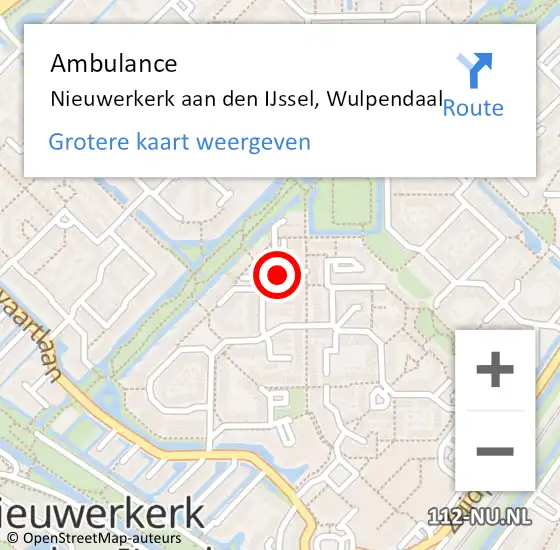 Locatie op kaart van de 112 melding: Ambulance Nieuwerkerk aan den IJssel, Wulpendaal op 24 december 2019 10:36