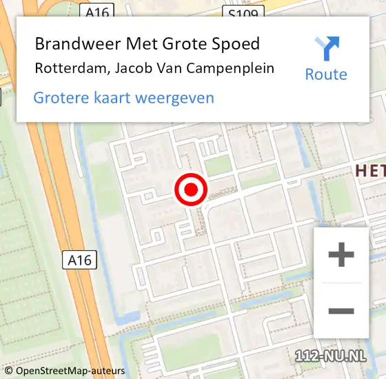 Locatie op kaart van de 112 melding: Brandweer Met Grote Spoed Naar Rotterdam, Jacob Van Campenplein op 24 december 2019 11:00