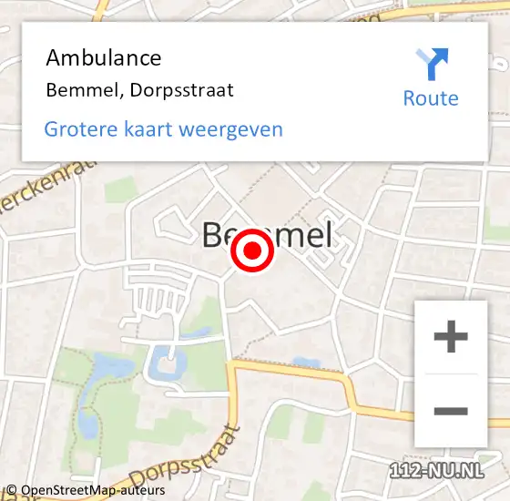 Locatie op kaart van de 112 melding: Ambulance Bemmel, Dorpsstraat op 24 december 2019 12:24
