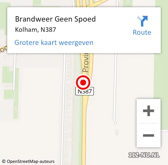 Locatie op kaart van de 112 melding: Brandweer Geen Spoed Naar Kolham, N387 op 24 december 2019 13:16