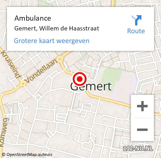 Locatie op kaart van de 112 melding: Ambulance Gemert, Willem de Haasstraat op 24 december 2019 14:23